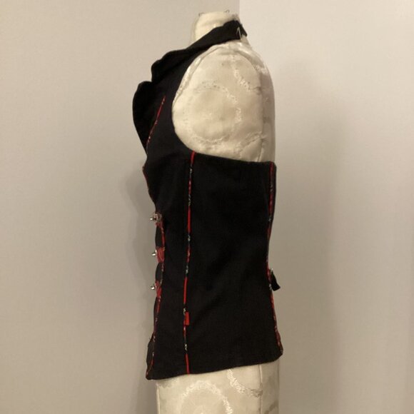 Tripp NYC Plaid Halter Corset Top Medium Red Black Zipper Buckles Punk Goth Y2K - Picture 4 of 6